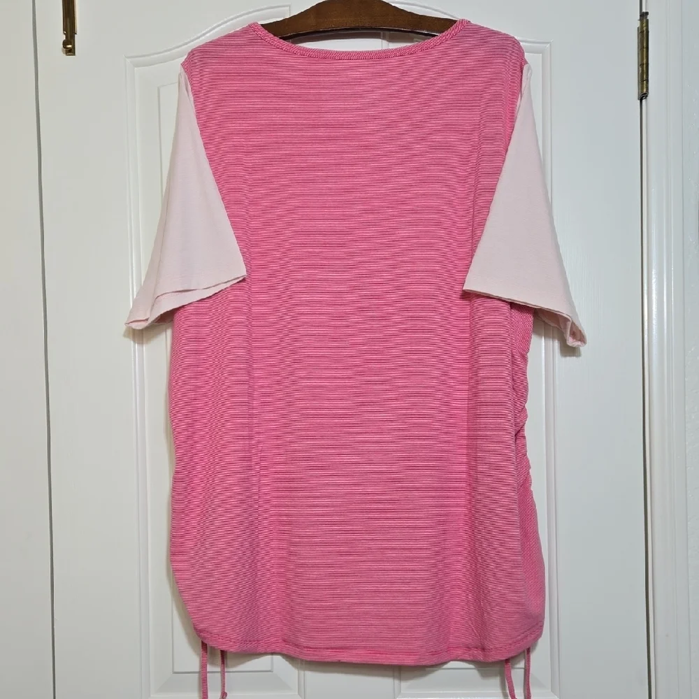Lands' End Two-Tone Pink Scoop Neck Short Sleeve Tee with Side Ruching Sz 2X - Picture 3 of 8